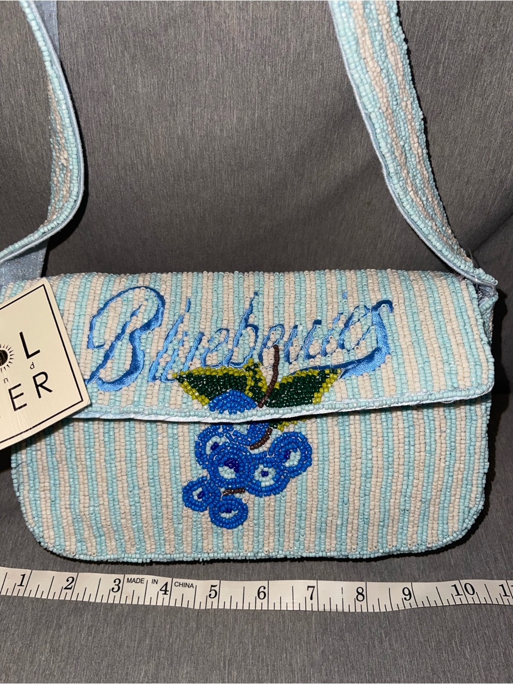 Viral NWT Sol and Mer Beaded Blueberries Blue White Stripes Shoulder Bag